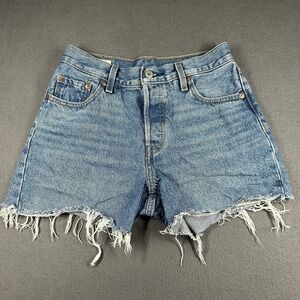 Levi's 501 Denim Shorts Womens 25 Blue Cutoff Frayed Hem High Rise Button Fly